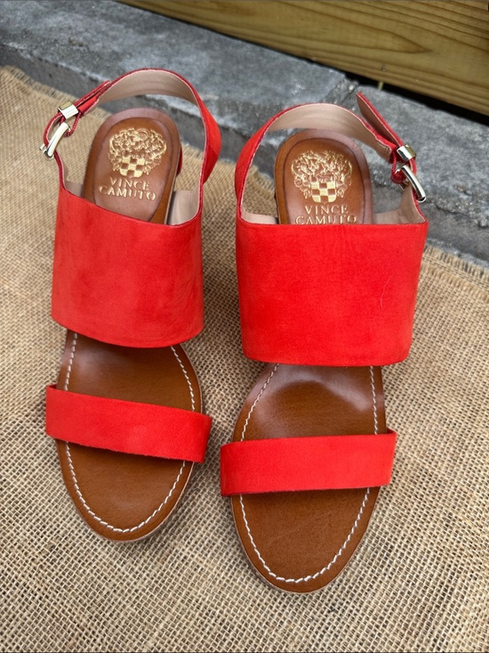 Vince Camuto Shoes - Vince Camuto Bright Red Suede Wide-Band Slingback Sandals